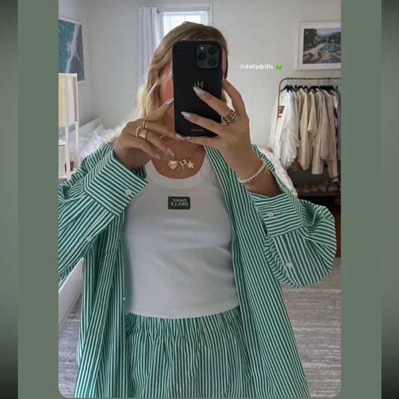 Daily Drills Tops - Daily Drills Oversized Button Down Green Stripe XS/S NWT